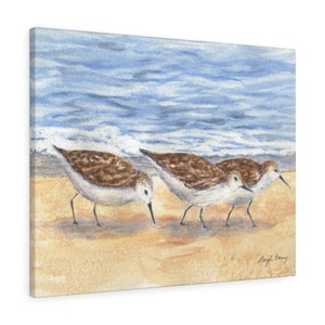 Sandpipers Canvas Wrap, Sandpiper Watercolor Print, Sandpiper Bird Art, Beach Decor, beach art, beach cottage canvas prints, Leigh Barry