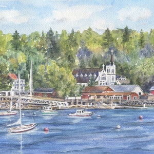 Boothbay Harbor Watercolor Print or Original Maine Painting, Boothbay Harbor Maine Art Print, Maine Painting, Maine Harbor Wall Art,