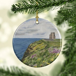 O&#39;Brien&#39;s Tower Christmas Ornament, Cliffs of Moher ornament, Ireland ornament, Irish art, Ireland gift, Irish gift, Irish scenery ornament