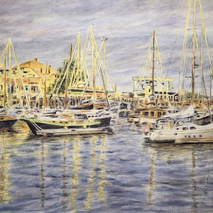 Golden Hour At Camden Harbor Watercolor Print or Original, Maine Painting, Camden Harbor Maine Art Print, Maine Painting, Maine Harbor Wall
