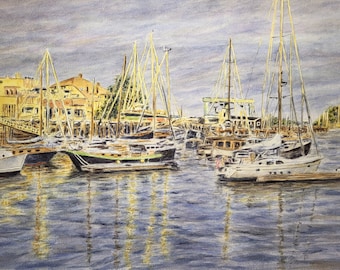 Golden Hour At Camden Harbor Watercolor Print or Original, Maine Painting, Camden Harbor Maine Art Print, Maine Painting, Maine Harbor Wall