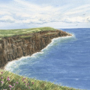 Scogliere di Moher Pittura originale: Paesaggio irlandese, Pittura irlandese, Scogliere irlandesi, Acquerello Irlanda, Acquerello originale
