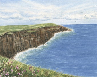 Cliffs Of Moher Original Painting: Ireland landscape, Irish Painting, Irish Cliffs, Ireland Watercolor, Original Watercolor