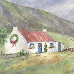 Irish Christmas Cottage Cards, blank notecards, Irish Holiday greeting cards, Irish landscape watercolor notecards, Irish art