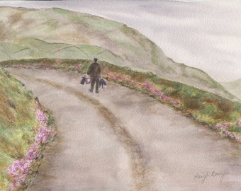 De regreso a casa Paisaje de Irlanda acuarela Arte irlandés Pintura irlandesa Dingle Irlanda Impresión giclée Pintura original
