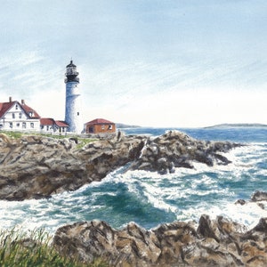 Portland Head Lighthouse Maine painting lighthouse painting watercolor seascape ocean painting print framed seascape painting Leigh Barry