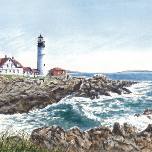 Portland Head Lighthouse Maine Painting Lighthouse Painting Etsy