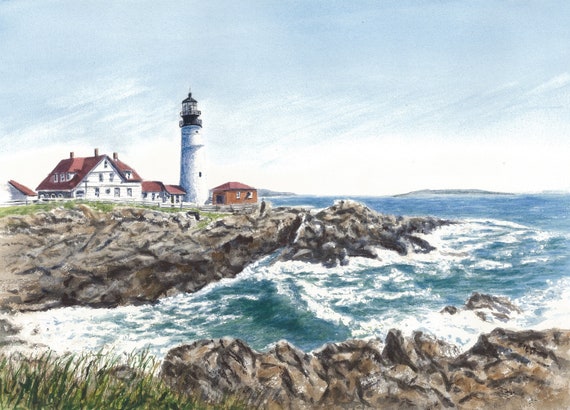 PORTLAND HEAD LIGHT LIGHTHOUSE OCEAN PAINTING CANVAS GICLEE 8X10 ART PRINT