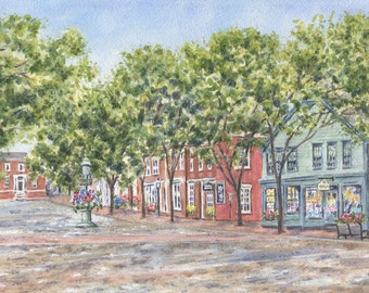 Nantucket Main Street Watercolor Prints, Nantucket Painting, Cape Cod print, Nantucket art print, Main Street Nantucket print