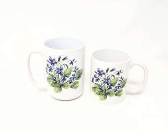 Violer mugg, violer akvarell kaffemugg, violer konst, violett blomdekor, mors dag present, present till mamma, lila blommor mugg, violett