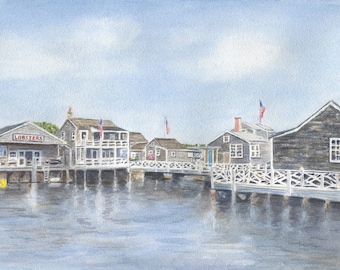 Nantucket Harbor Watercolor Painting Fine Art Prints or Original Watercolor Nantucket Painting Cottage Art Leigh Barry Watercolors Giclee