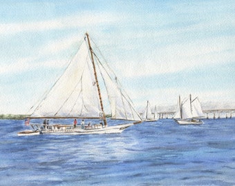 Skipjack Watercolor Prints or Original Painting, Chesapeake Bay Art, Skipjack Chesapeake Bay Print, Maryland Art Print, Chesapeake Bay Print