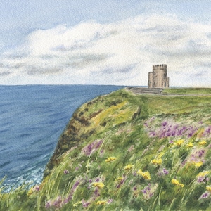 O&#39;Brien&#39;s Tower Cliffs of Moher Ireland Painting giclee print or original watercolor Irish art Ireland landscape Ireland gift Irish gift