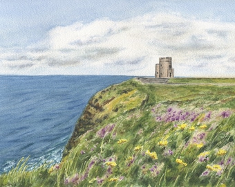 O'Brien's Tower Cliffs of Moher Ireland Painting giclee print or original watercolor Irish art Ireland landscape Ireland gift Irish gift
