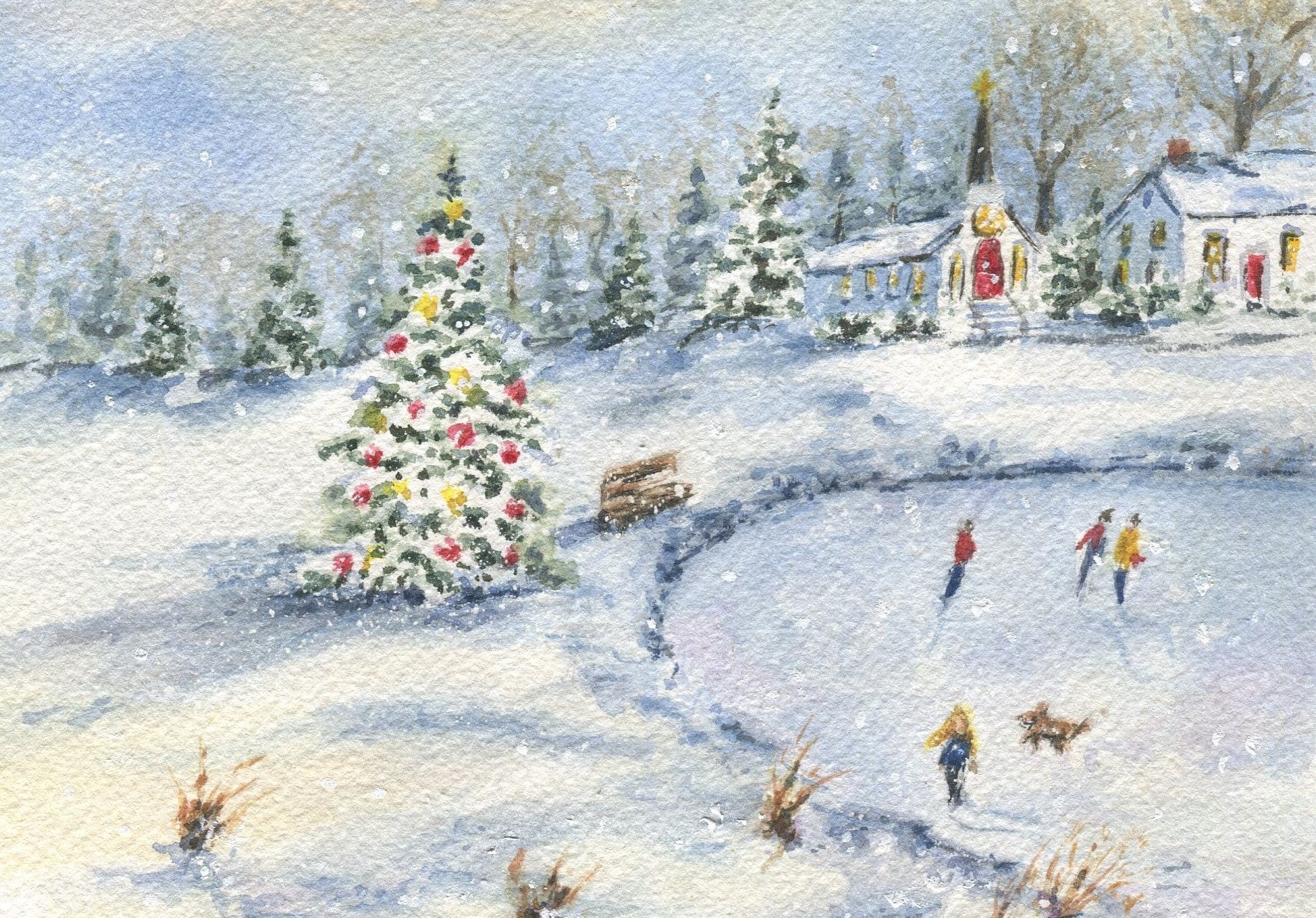 Snow For Christmas 2022 Illinois Winter Skating: Christmas Art Snow Scene Painting Winter | Etsy Sweden