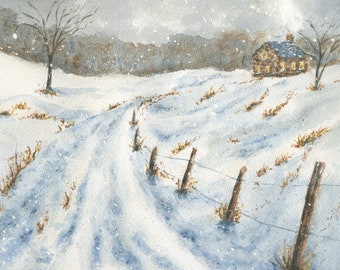 Snowy Winter Landscape Painting Prints or Original Painting, Framed Winter Scene Snow Painting wall art winter landscape painting winter