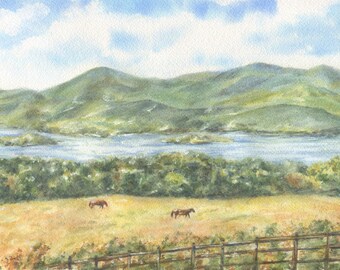 Killarney Lakes, Killarney National Park Ireland Landscape, Irish Watercolor Art, Ireland Painting, Ireland Painting, Irish Art Print,