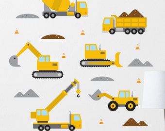Construction Zone Decal Construction Vehicles Wall Decal Bulldozer Wall Decal Dump Truck Decal Excavator Wall Decal Boys Room Decal
