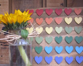 Rainbow Hearts!  Painting with Happy Rainbow colored Wood Hearts for Valentines Gift, LGBTQ Inclusiveness or Romantic Display