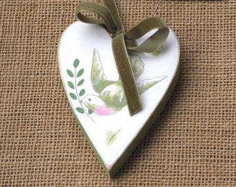 Dove Heart Ornament, Wooden Ornament for Easter, Christmas, Sympathy or Memorial Gift with Optional Personalization