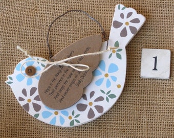 Bird Ornament, Inspirational Wood Gift with Emily Dickinson Quote, "Hope is the Thing with Feathers", Birthday or Christmas Gift