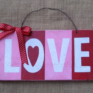 Love Sign, Hand-painted Wood in Red and Pink for Valentine Decor or Romantic Gift