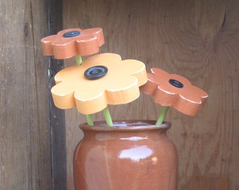 Wood Daisy Bouquet, a Set of Three Wooden Flowers for Southwest or Rustic Decor