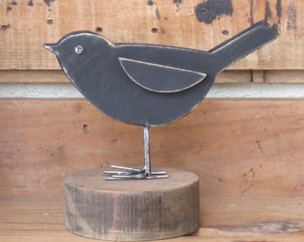 Wood Blackbird on Stand, Wooden Bird for Shelf Sitter or Mantle Display, for Rustic or Cottage Decor