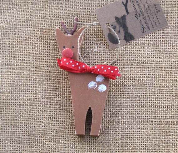 Wood Deer Ornament, Rudolf the Red-Nosed Reindeer for Christmas trees, Woodland Decor or Holiday Gifts