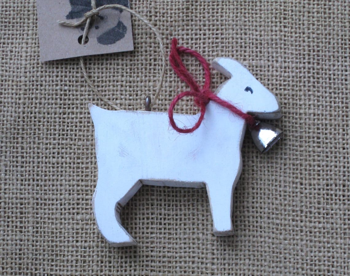 Goat Ornament Wooden Farm Animal Ornament for the Christmas Etsy