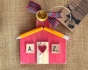 Little Red Schoolhouse, Wood School Christmas Ornament for Personalized Teacher, Graduation or Student Gift