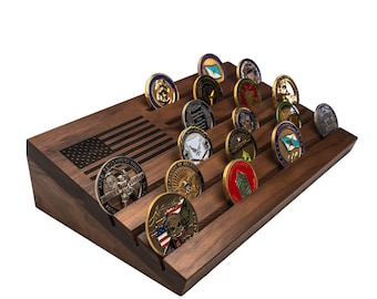 American Walnut Challenge Coin Holder: Military, Police, First Responder Display