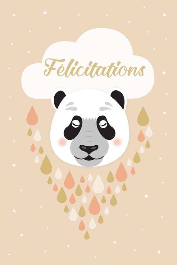 Carte De Felicitations Naissance Panda Et Motifs Goutes Etsy