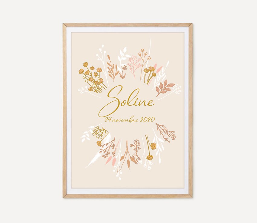 Affiche Personnalisable Fleurs Séchées, Affiche Chambre d'enfant