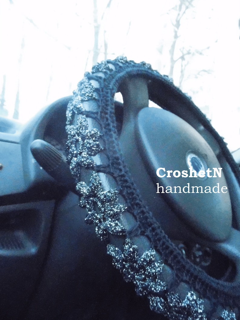 Black glitter steering wheel cover Car Accessories Crochet Etsy