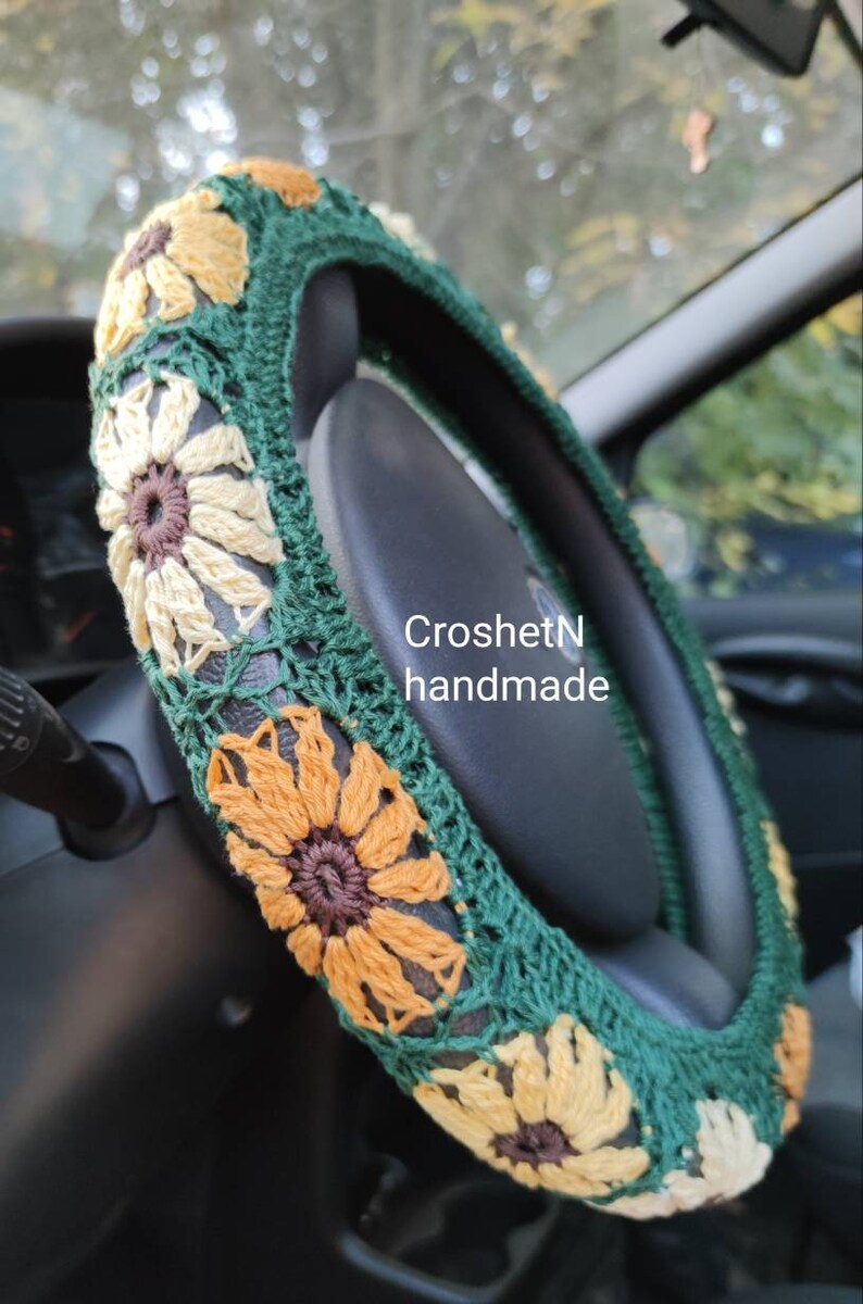 Sunflowers Steering wheel cover Crochet steering wheel cover Etsy