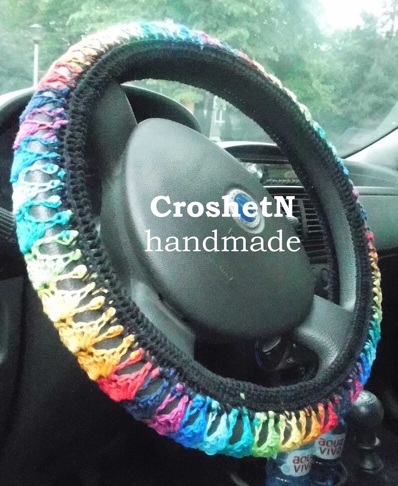Multicolor Steering Wheel Cover Crochet Steering Wheel Cover Etsy