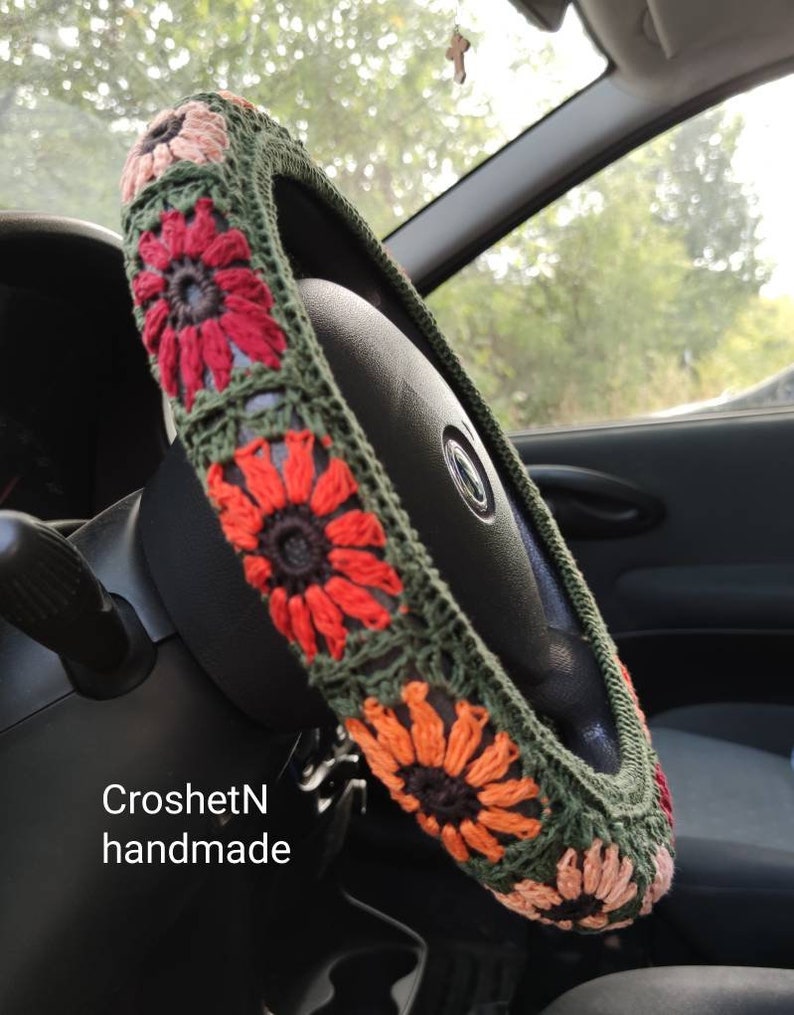 Sunflowers Steering Wheel Cover Crochet Steering Wheel Cover Etsy