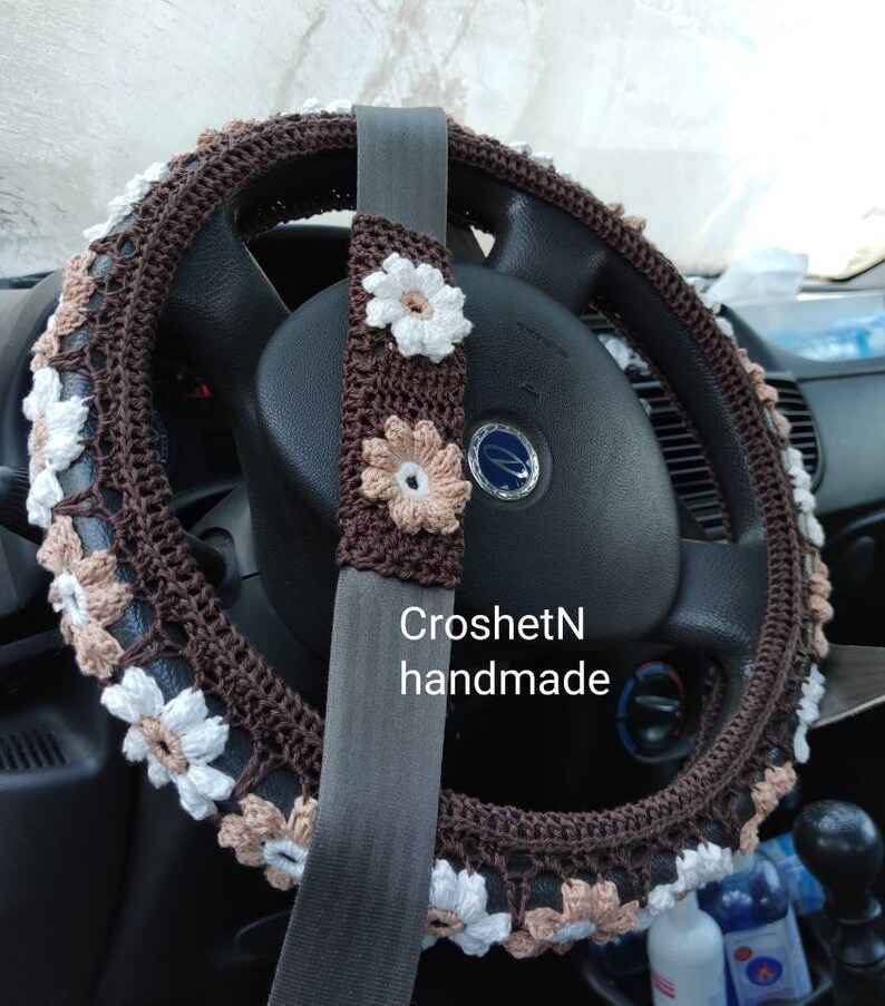 Colorful Seat Belt Cover Steering Wheel Cover Crochet Steering Etsy