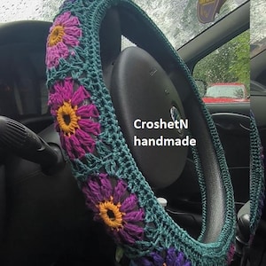 Sunflowers Steering wheel cover Crochet steering wheel cover Car decor Crocheted steering wheel cover Steering wheel cover for women H2012