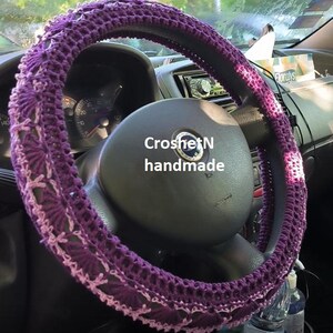 Handmade Crochet Cotton Steering Wheel Cover – Stylish Car Decor d.fuksija-orchid