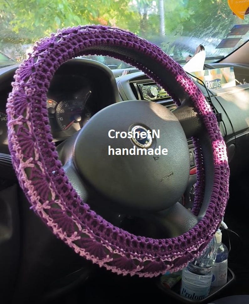 Handmade Crochet Cotton Steering Wheel Cover – Stylish Car Decor d.fuksija-orchid