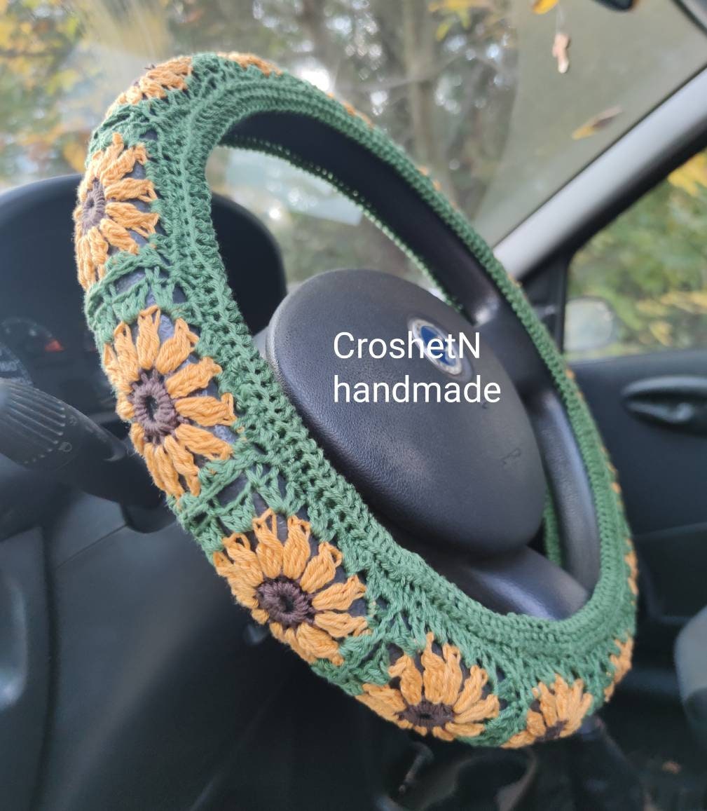 Sunflower Crochet Steering Wheel Cover 