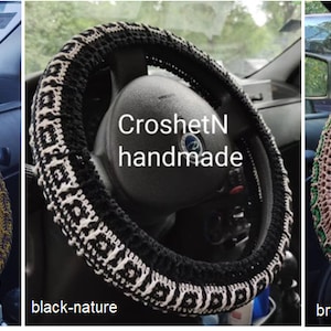 Steering wheel cover with geometric  motive Steering wheel cover Crochet steering wheel cover Car decor Steering wheel cover for women H2205