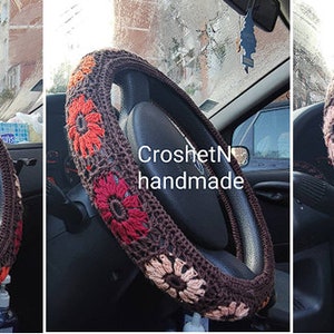 Sunflowers Steering wheel cover Crochet steering wheel cover Car decor Crocheted steering wheel cover Steering wheel cover for women H2012