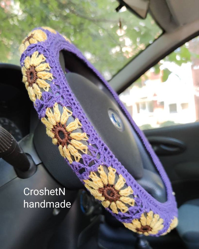 Sunflowers Steering Wheel Cover Crochet Steering Wheel Cover Etsy