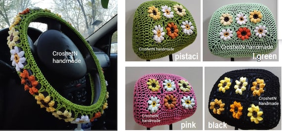Auto Kopfstützenbezüge,Sonnenblume häkeln Kopfstützenbezüge