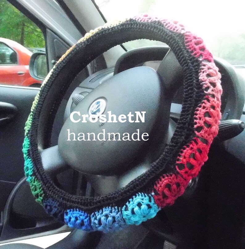 Multicolor Steering Wheel Cover Crochet Steering Wheel Cover Etsy