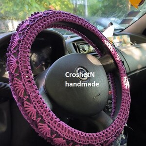 Handmade Crochet Cotton Steering Wheel Cover – Stylish Car Decor fuksija -d.fuksija