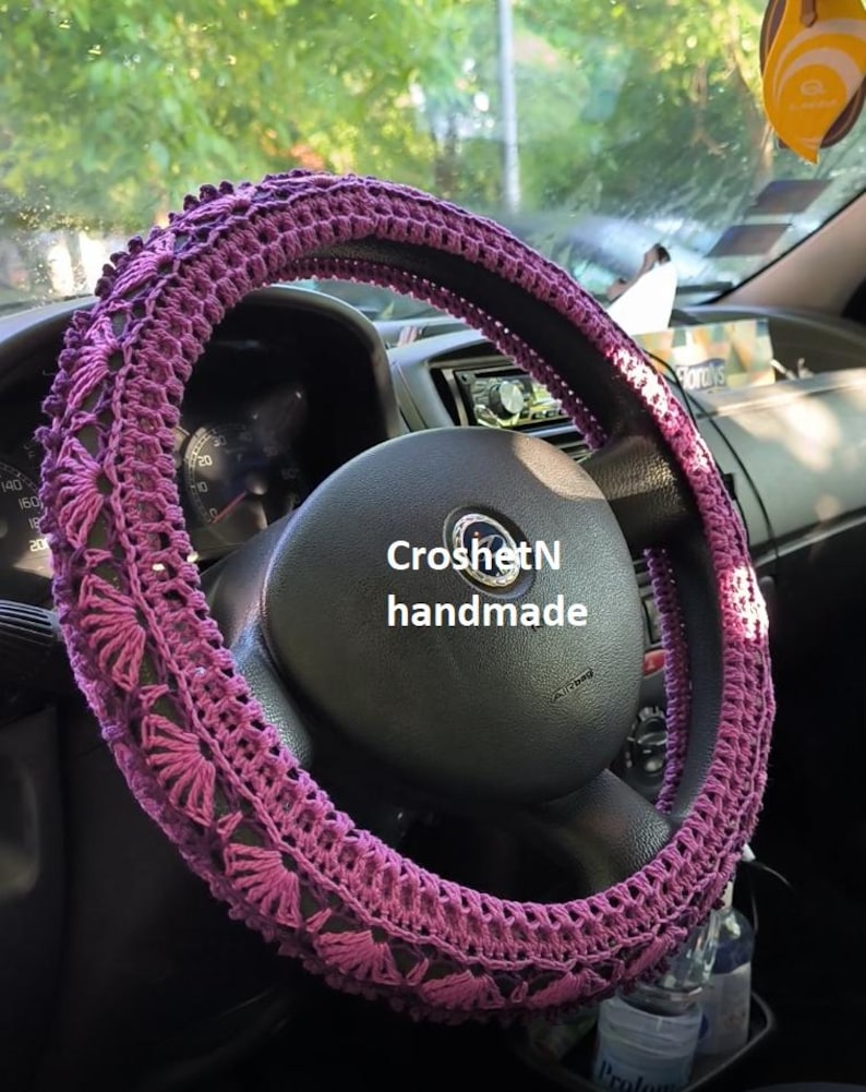 Handmade Crochet Cotton Steering Wheel Cover – Stylish Car Decor fuksija -d.fuksija
